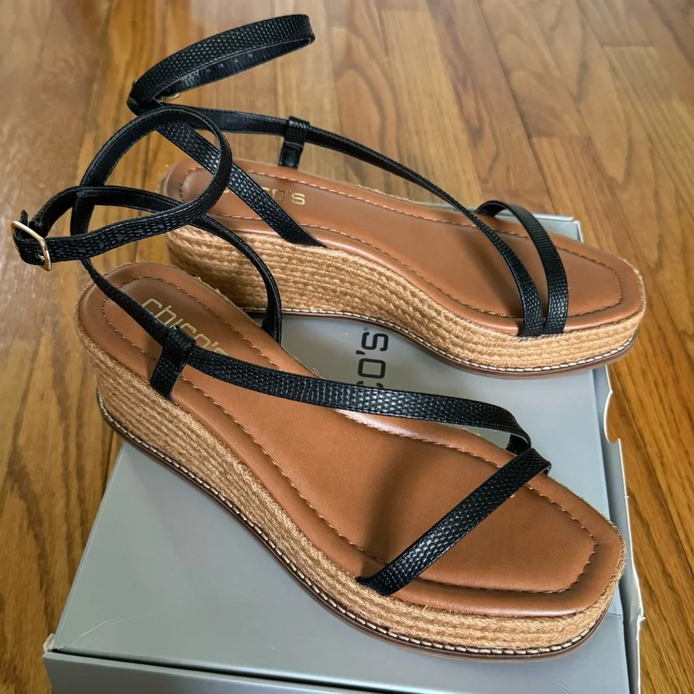NWT Chicos Leather Wedge Espadrille Strappy Sandals / Heels! 7.5
